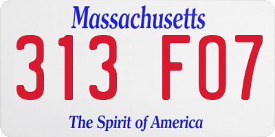 MA license plate 313FO7