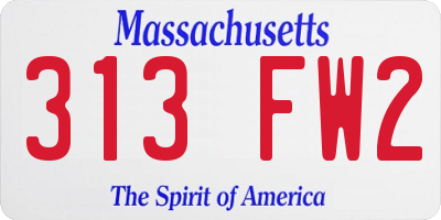 MA license plate 313FW2