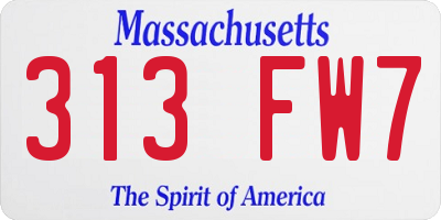 MA license plate 313FW7
