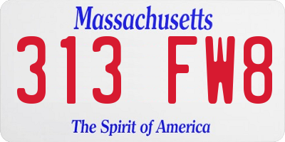 MA license plate 313FW8