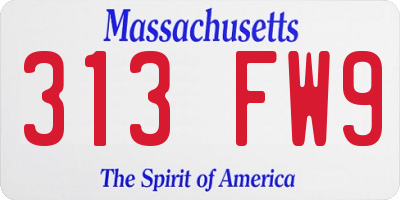 MA license plate 313FW9