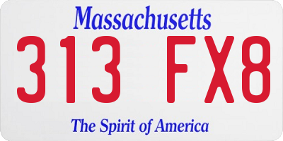MA license plate 313FX8