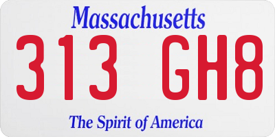 MA license plate 313GH8