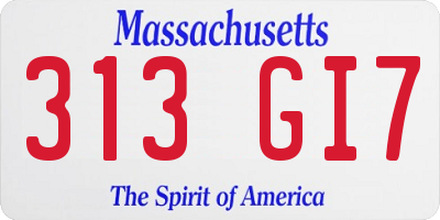 MA license plate 313GI7