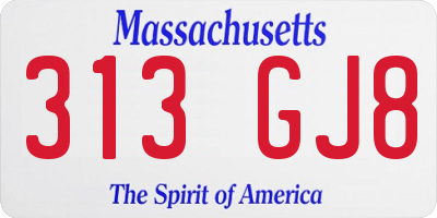 MA license plate 313GJ8