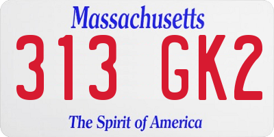 MA license plate 313GK2