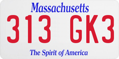 MA license plate 313GK3