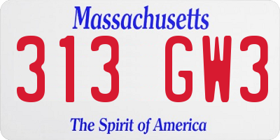 MA license plate 313GW3