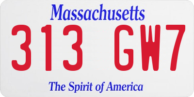 MA license plate 313GW7