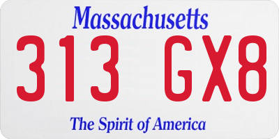 MA license plate 313GX8