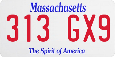MA license plate 313GX9