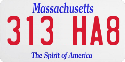 MA license plate 313HA8