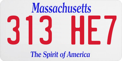 MA license plate 313HE7