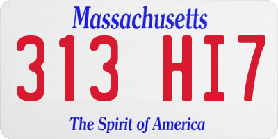 MA license plate 313HI7