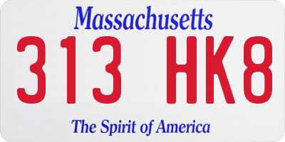MA license plate 313HK8