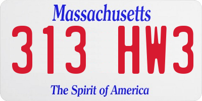 MA license plate 313HW3