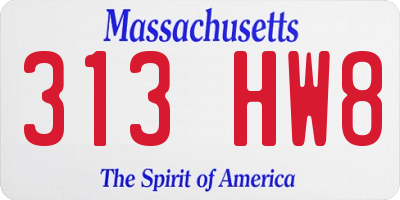 MA license plate 313HW8