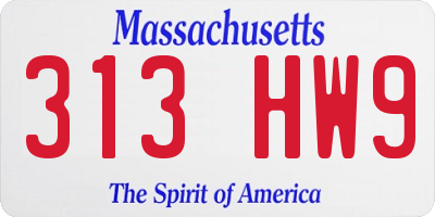 MA license plate 313HW9