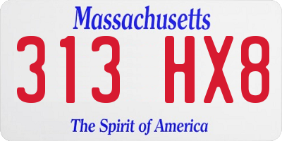 MA license plate 313HX8