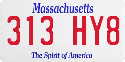MA license plate 313HY8
