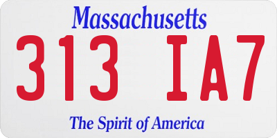 MA license plate 313IA7