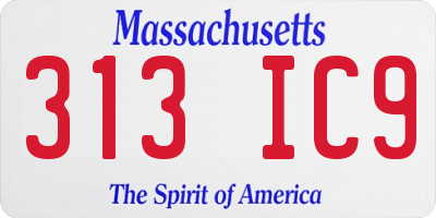 MA license plate 313IC9