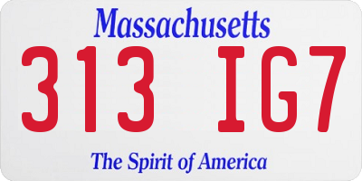 MA license plate 313IG7