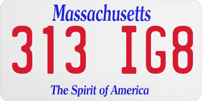 MA license plate 313IG8