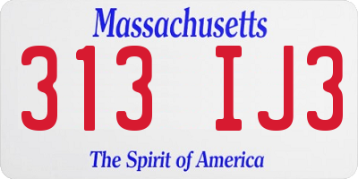 MA license plate 313IJ3