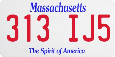 MA license plate 313IJ5