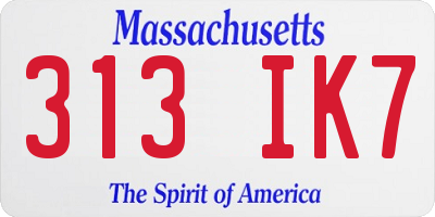 MA license plate 313IK7
