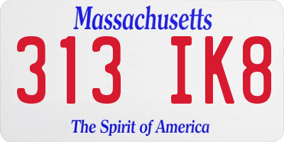 MA license plate 313IK8