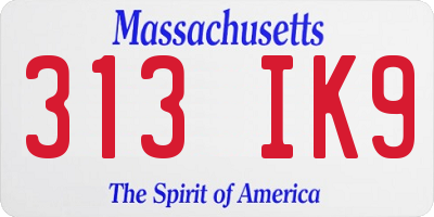 MA license plate 313IK9