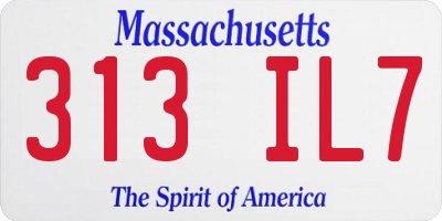 MA license plate 313IL7
