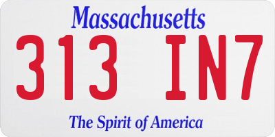 MA license plate 313IN7