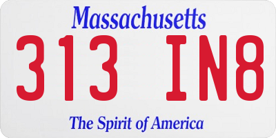 MA license plate 313IN8