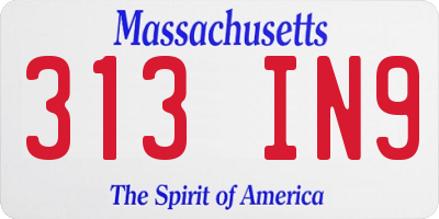 MA license plate 313IN9