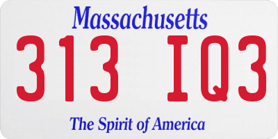 MA license plate 313IQ3