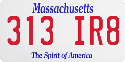 MA license plate 313IR8