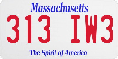 MA license plate 313IW3