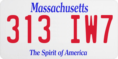 MA license plate 313IW7