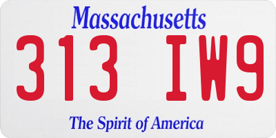 MA license plate 313IW9