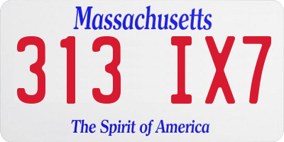 MA license plate 313IX7