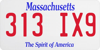 MA license plate 313IX9