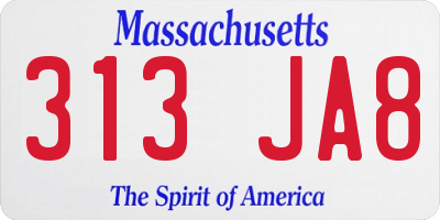MA license plate 313JA8