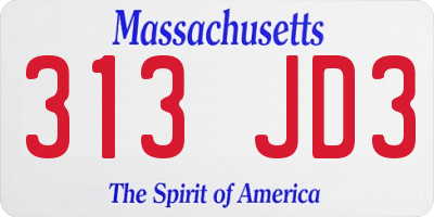 MA license plate 313JD3