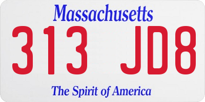 MA license plate 313JD8