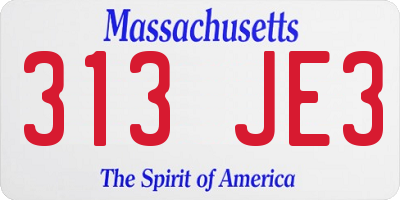 MA license plate 313JE3