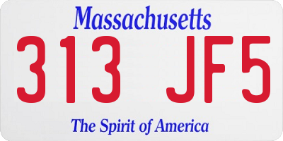 MA license plate 313JF5