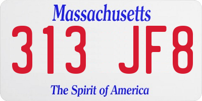 MA license plate 313JF8
